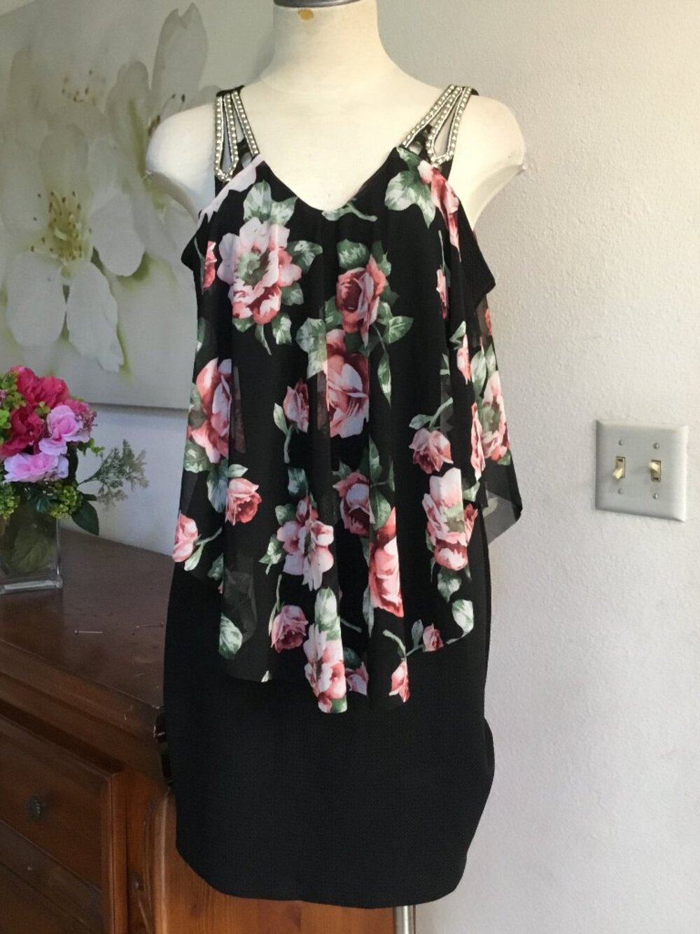 Layered Over Short Dress Floral Printed Slip On Pencil Dress Casual  XL Jr